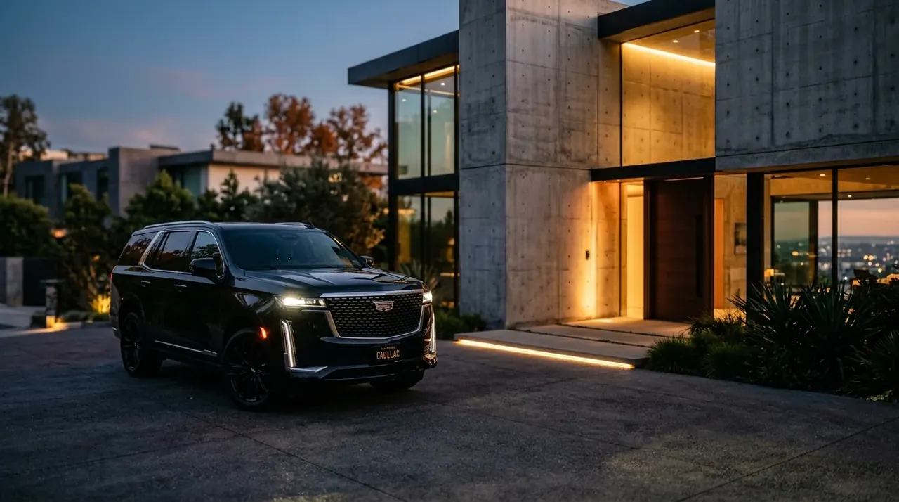 Cadillac Escalade Executive Fleet Vehicle in front of Modern Architecture